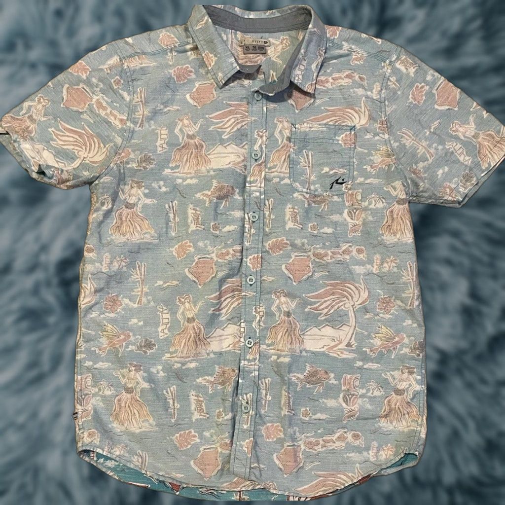 Quiksilver VINTAGE Quiksilver Button-Up Shirt XL Blue Short Sleeve Collared 70s 80s Vaporwave Grunge Surf Skate Ocean Pacific Hero Beach Casual Mens Size US XL / EU 56 / 4 - 1 Thumbnail