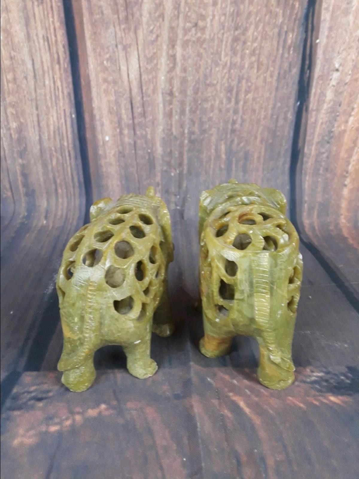 Other 2 Vtg Soapstone "Mother Elephants w Babies" Inside Size ONE SIZE - 2 Thumbnail