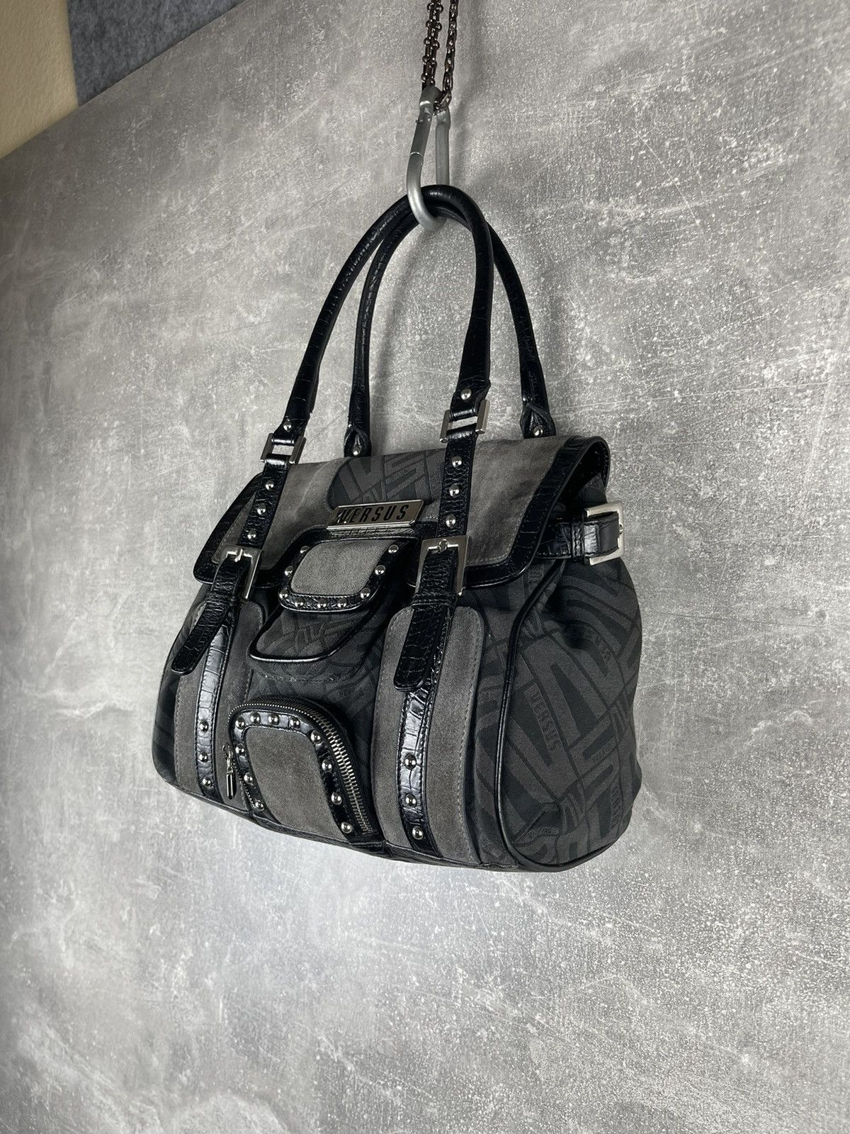 Versus Versace Versus Versace Studded Logo Jacquard Leather Trim Handbag Size ONE SIZE - 2 Thumbnail
