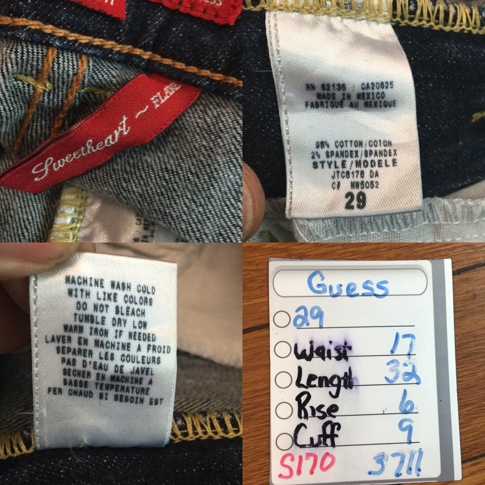 Guess GUESS Boot Cut Sweetheart Blue Denim Jeans Women 29 Regular 34x32 Stretch Ultra Low Rise 5-Pocket Designer Womens Size 29" - 8 Thumbnail