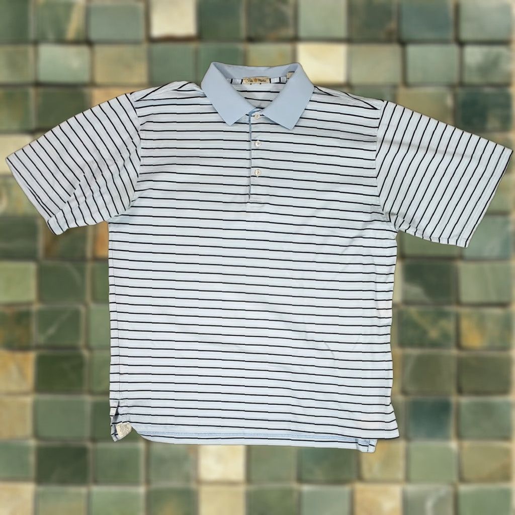 Peter Millar Polo Shirt Mens L Blue Striped Y2K Double Mercerized Cotton Striped Polo Shirt Mens L