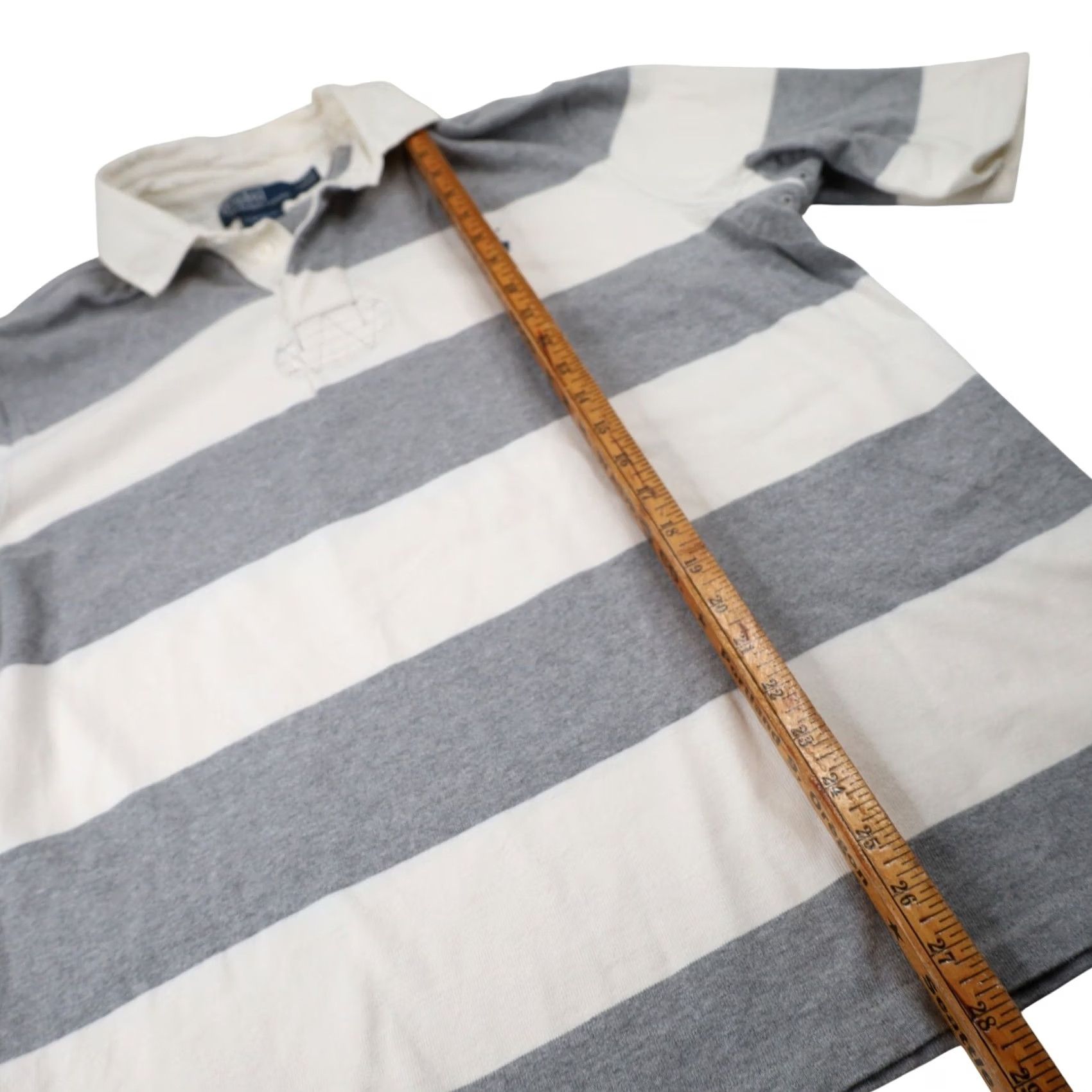 Polo Ralph Lauren VINTAGE Polo Ralph Lauren Mens Rugby Shirt White Gray L Ship/Category Shirt Mens Large White/Gray Rugby 90s Size US L / EU 52-54 / 3 - 7 Thumbnail