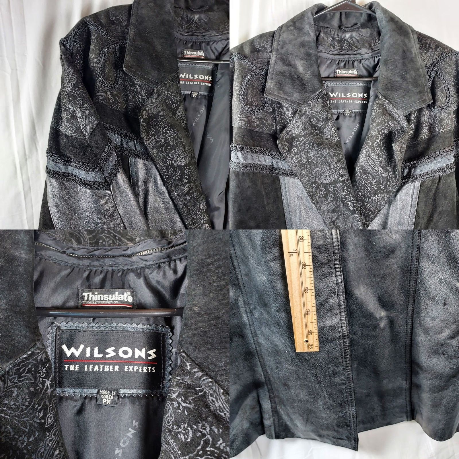 Vintage VINTAGE Wilsons Leather Womens Coat Long Paisley Leather Trench Black Suede Trim Petite Medium Size M / US 6-8 / IT 42-44 - 8 Thumbnail