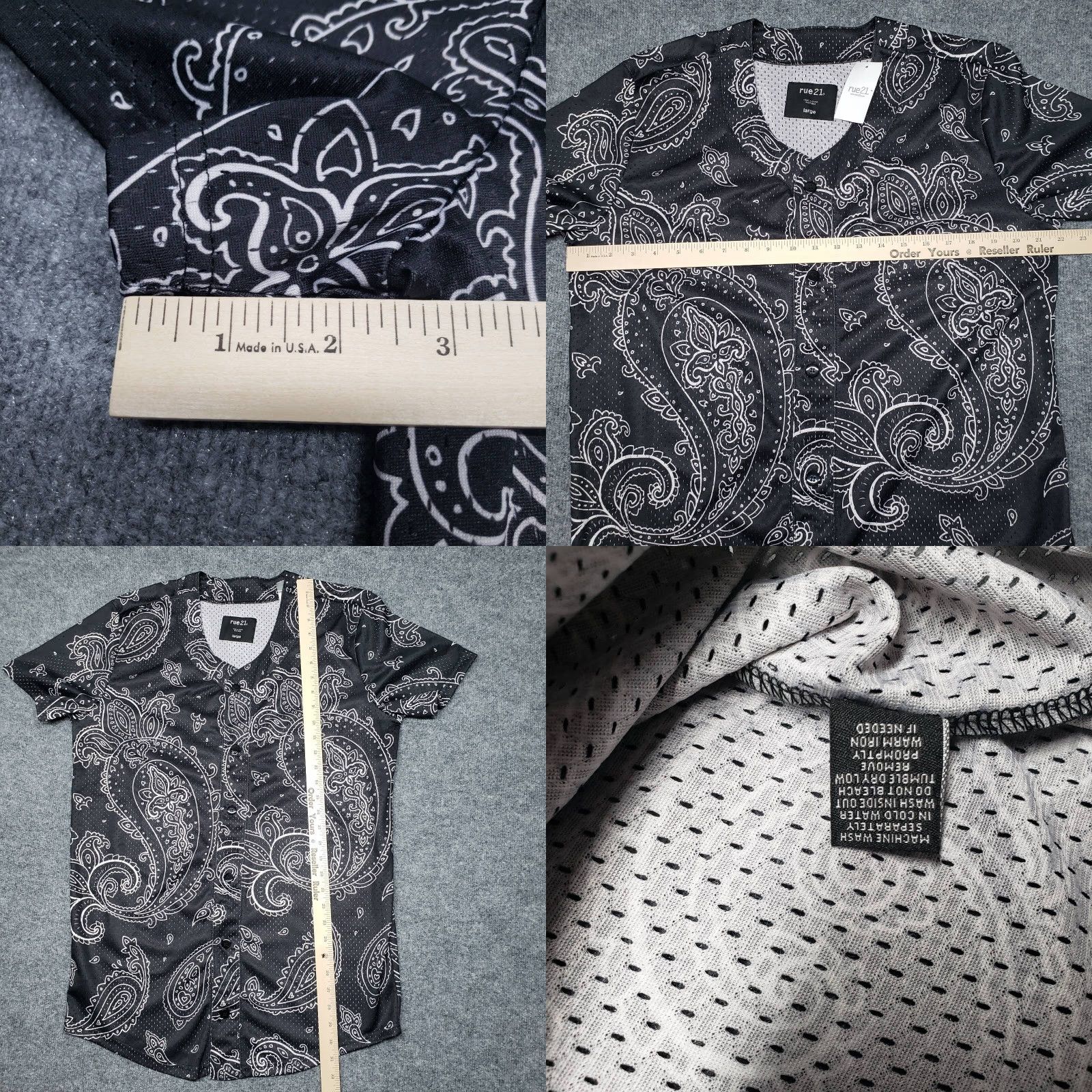 Vintage Rue21 Jersey Shirt Mens L Black Paisley Short Sleeve Button Up Collarless New Size US L / EU 52-54 / 3 - 8 Thumbnail