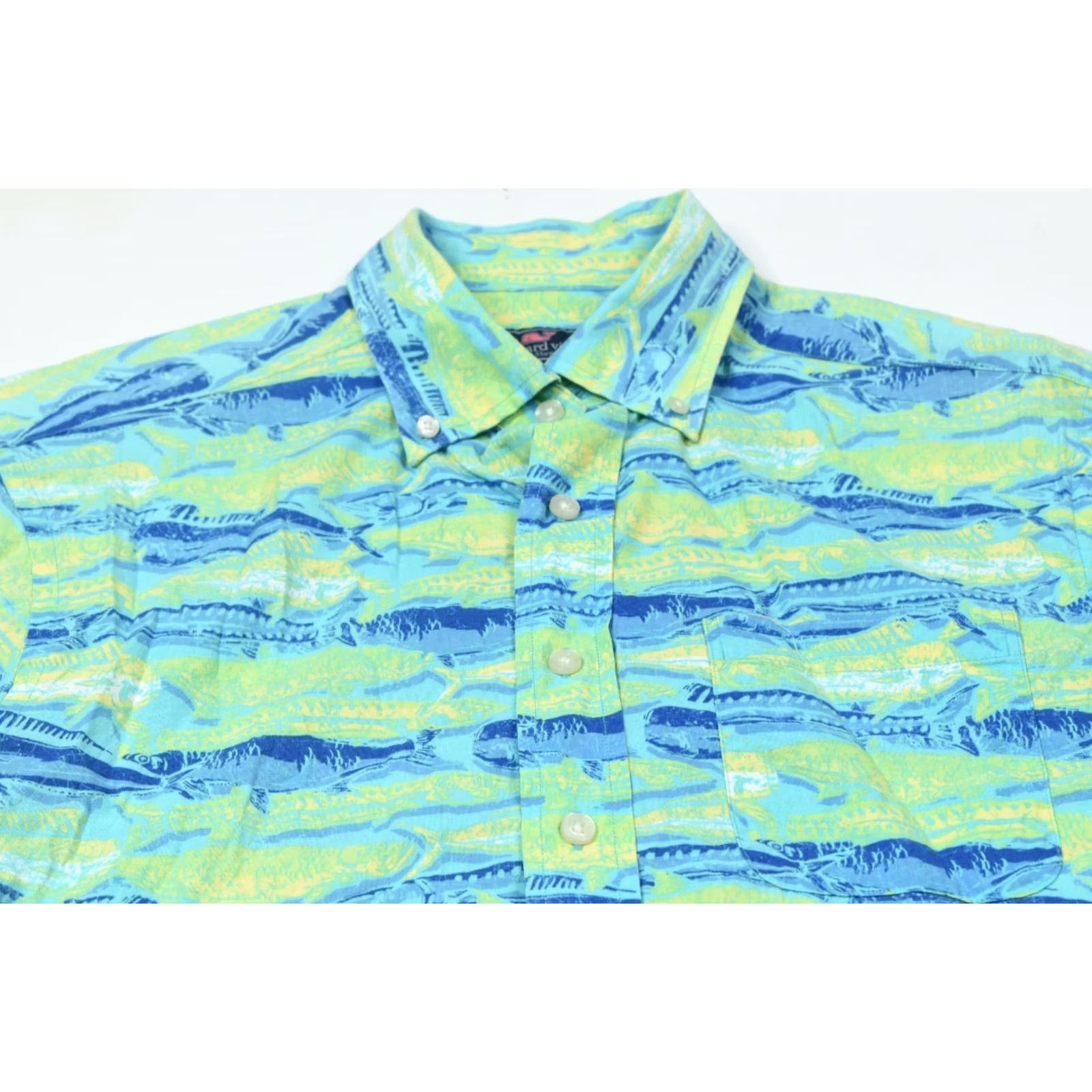 Vineyard Vines Vineyard Vines Murray Shirt Mens Small Blue Green Fish Classic Fit Cotton Rayon Shirt Size US S / EU 44-46 / 1 - 3 Thumbnail
