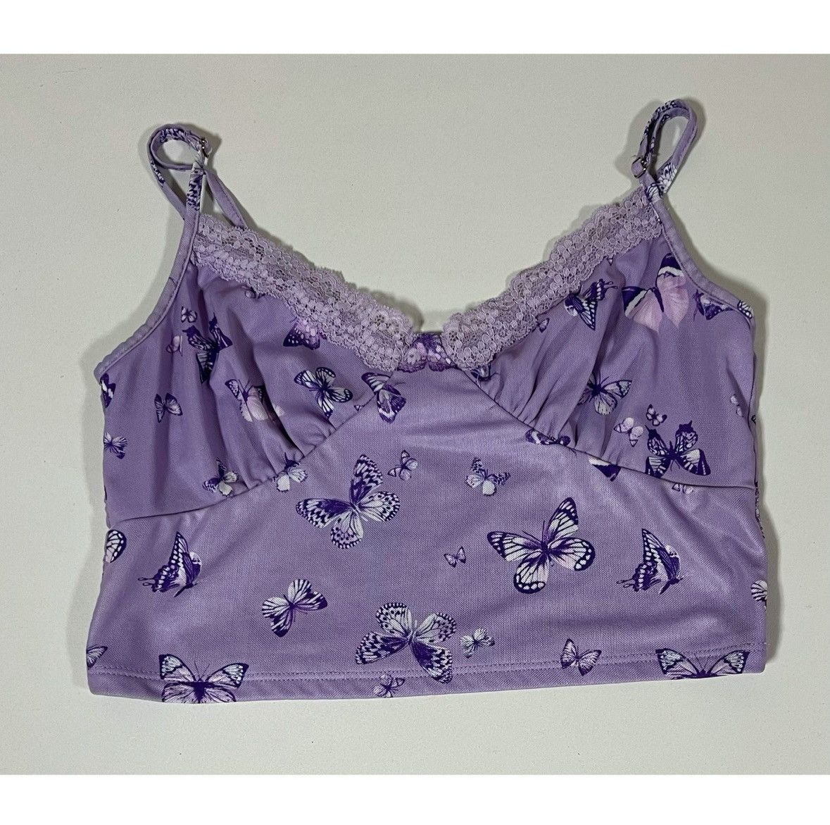 Vintage Purple Lace Butterfly Mesh Y2K Tank Crop Top Shirt Size L 💜✨ Size L / US 10 / IT 46 - 2 Thumbnail