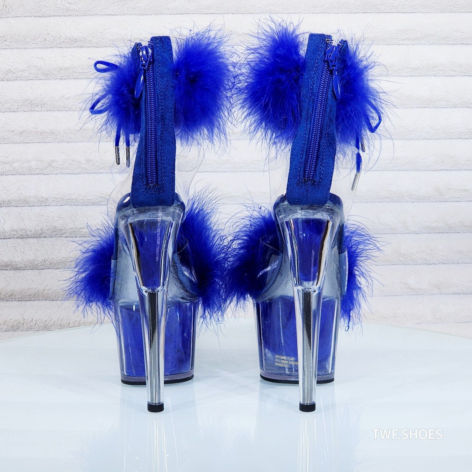Other Adore 724 Brilliant Blue Marabou Platform Shoes Sandals 7" H Size US 11 / IT 41 - 3 Thumbnail