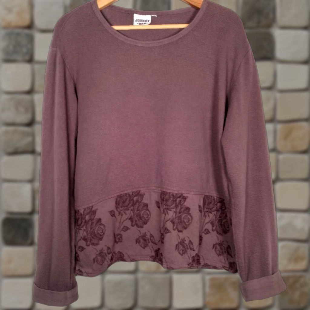 Johnny Was VINTAGE Johnny Was Shirt Women Medium Long Sleeve Knit Plum Floral Trim Boho Bohemian Lagenlook Natural 90s Mens? Wait. Size M / US 6-8 / IT 42-44 - 1 Thumbnail