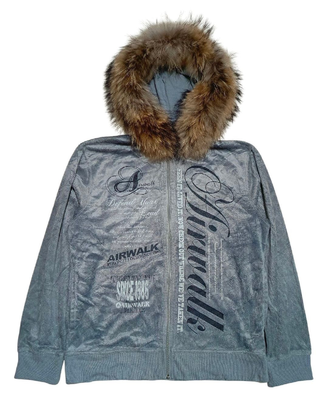 Affliction 2000's Air Walk Fur Velvet Hoodie Poem Chrome Size US M / EU 48-50 / 2 - 1 Thumbnail