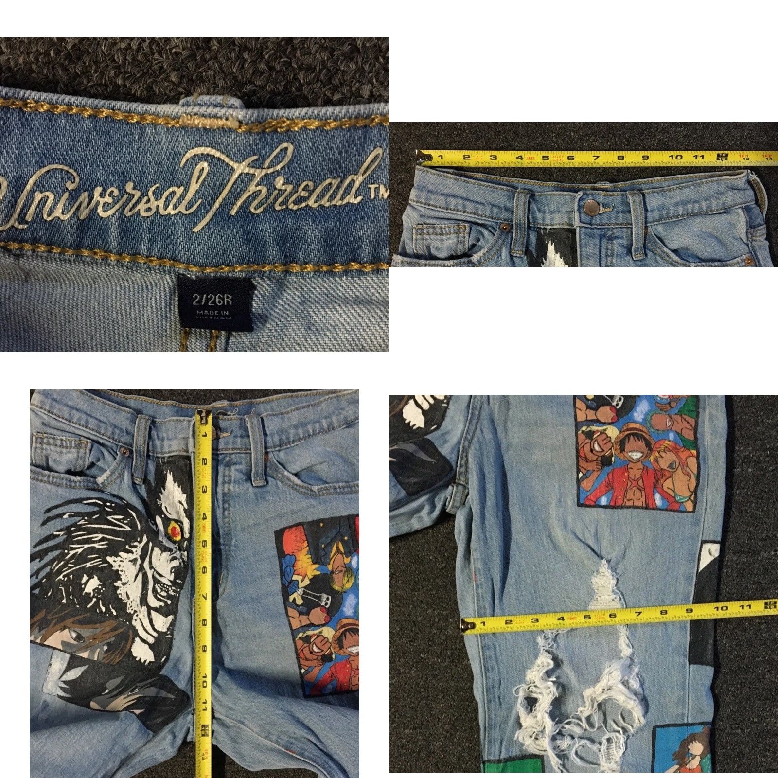 Vintage Vtg Custom Painted Anime Faded Distress Jeans 26 Naruto One Piece Manga Grunge Size 26" / US 2 / IT 38 - 10 Thumbnail