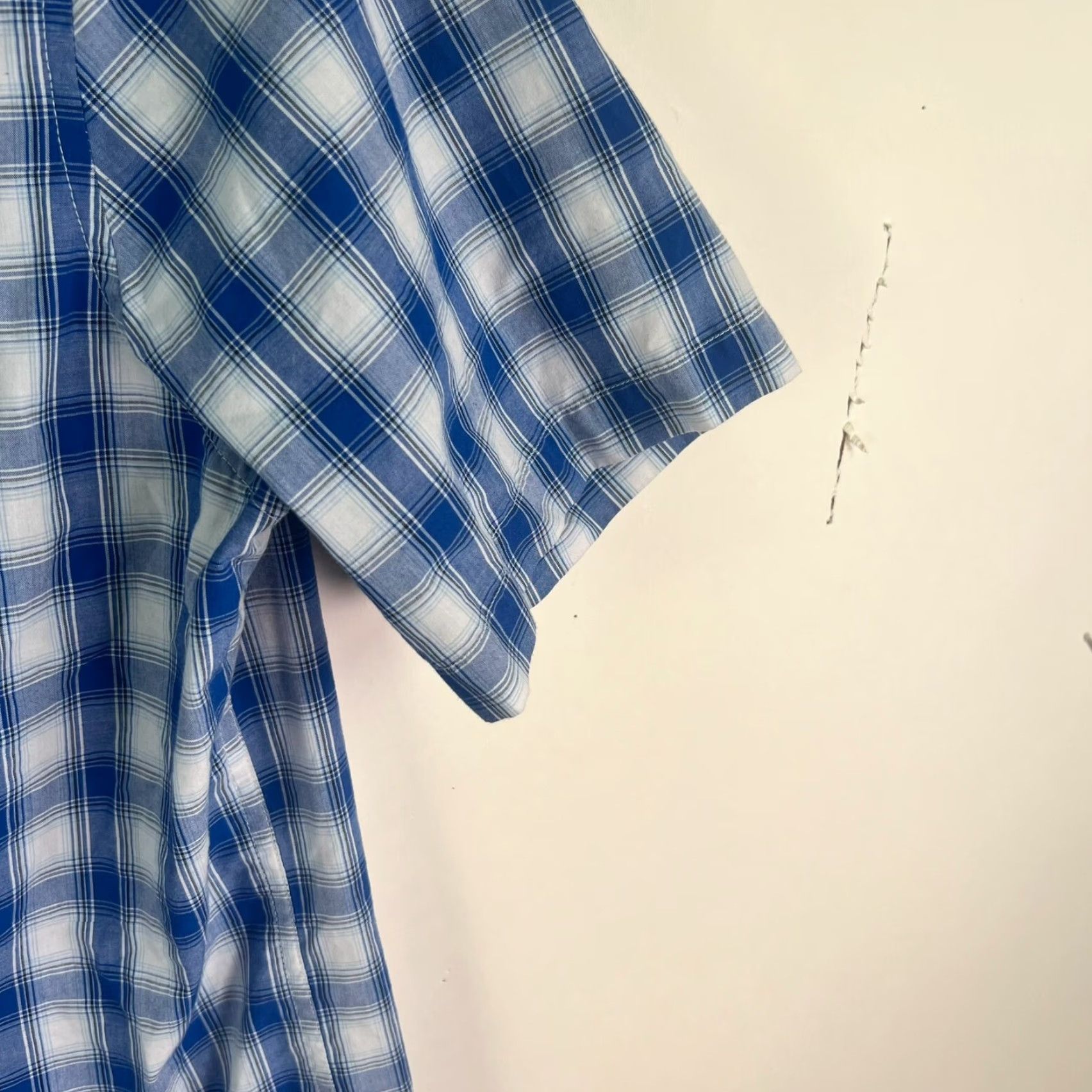 Chaps Chaps Shirt Button-Up Short Sleeve Blue/White Check Easy Care Mens L Size US L / EU 52-54 / 3 - 3 Thumbnail