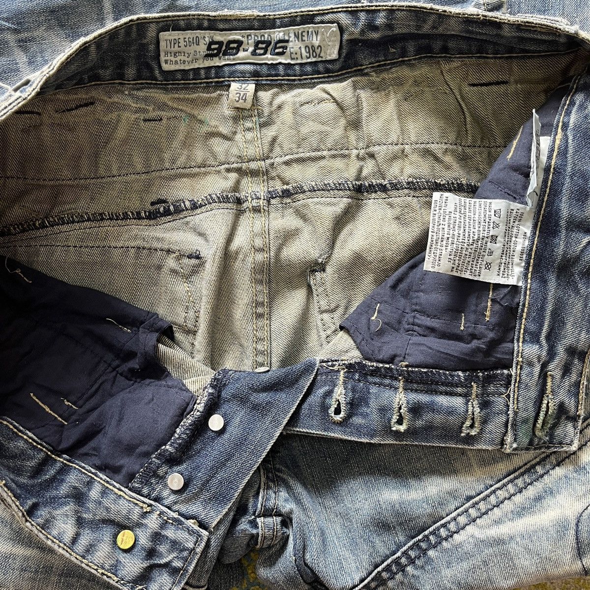 Japanese Brand Distressed Double Knee Japan Denim Double Waist Size US 33 - 16 Thumbnail
