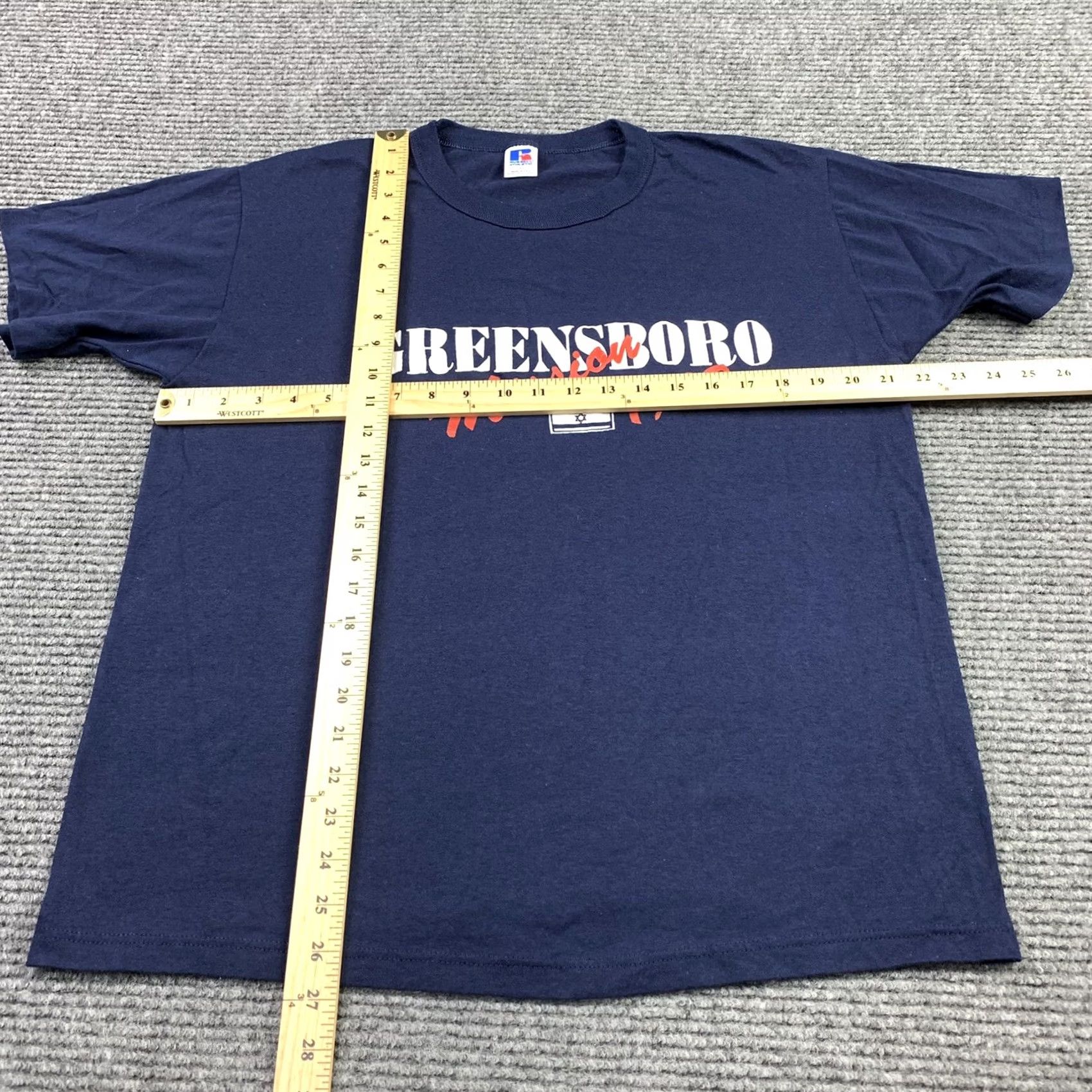 Russell Athletic VINTAGE Russell Athletic T Shirt Israel Flag Greensboro 90s Single Stitch USA Crew Neck Short Sleeve Large Blue Mens Size US L / EU 52-54 / 3 - 4 Thumbnail