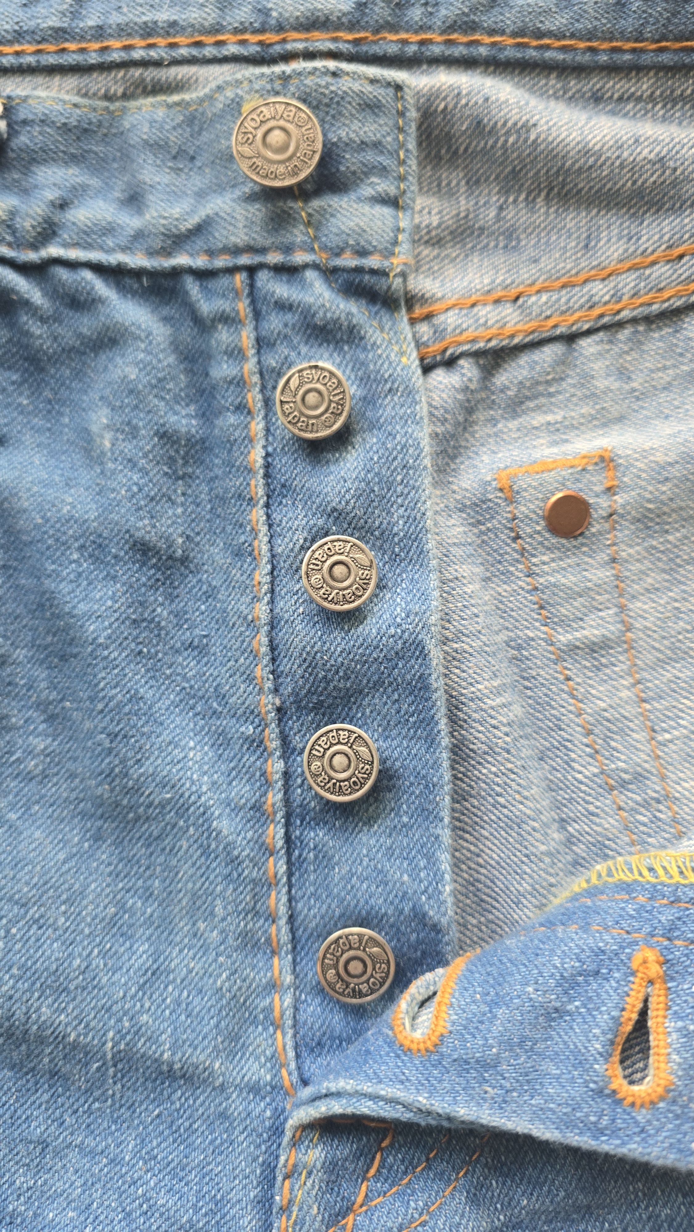 Pure Blue Japan 14oz Greencast Slubby Indigo Denim - Relaxed Taper Fit Size US 30 / EU 46 - 7 Thumbnail