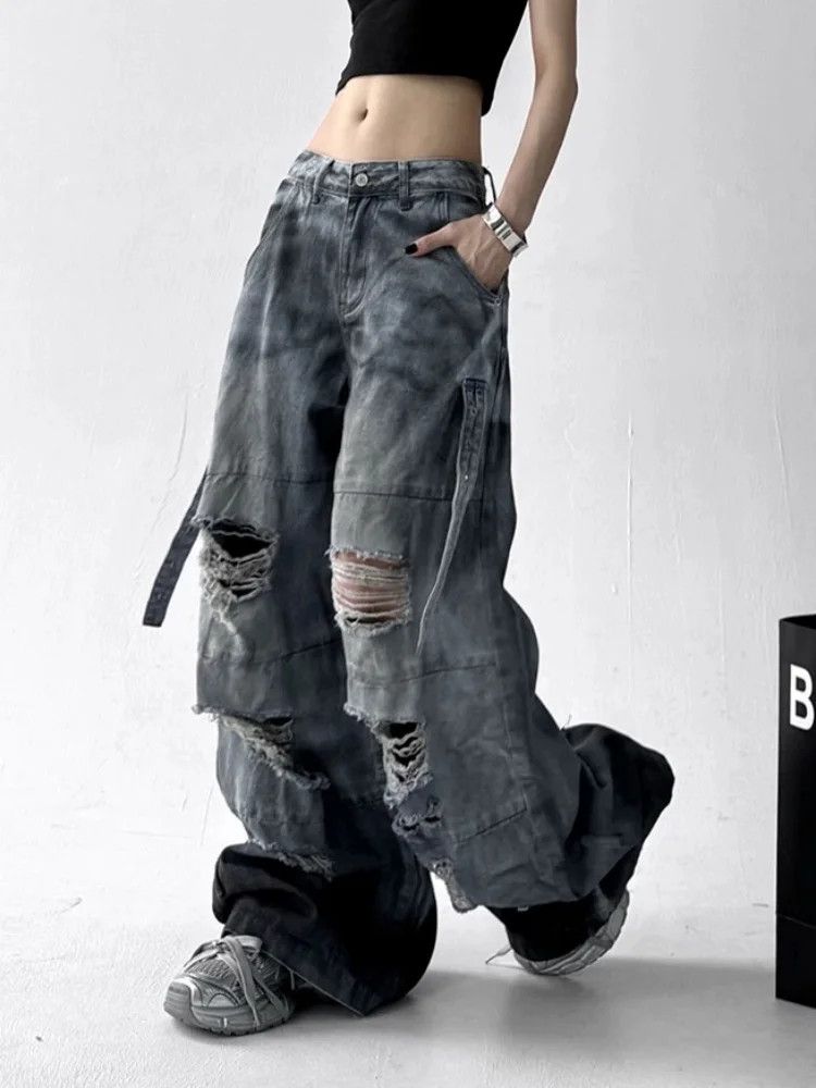 Japanese Brand × Vintage Dirty Washed White Baggy Stacked Ripped Jeans Size 32" / US 10 / IT 46 - 5 Thumbnail
