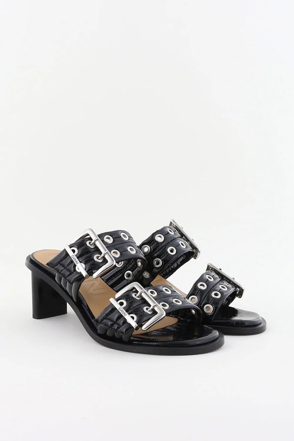 Ganni o1s22i1n1024 Patent Buckle Mules in Black Size US 6 / IT 36 - 2 Thumbnail