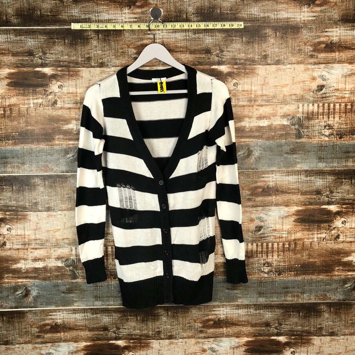 Japanese Brand × Solid and Striped Colza Stripe Black prison ripped Cardigan Knitwear #A2042 Size M / US 6-8 / IT 42-44 - 1 Thumbnail
