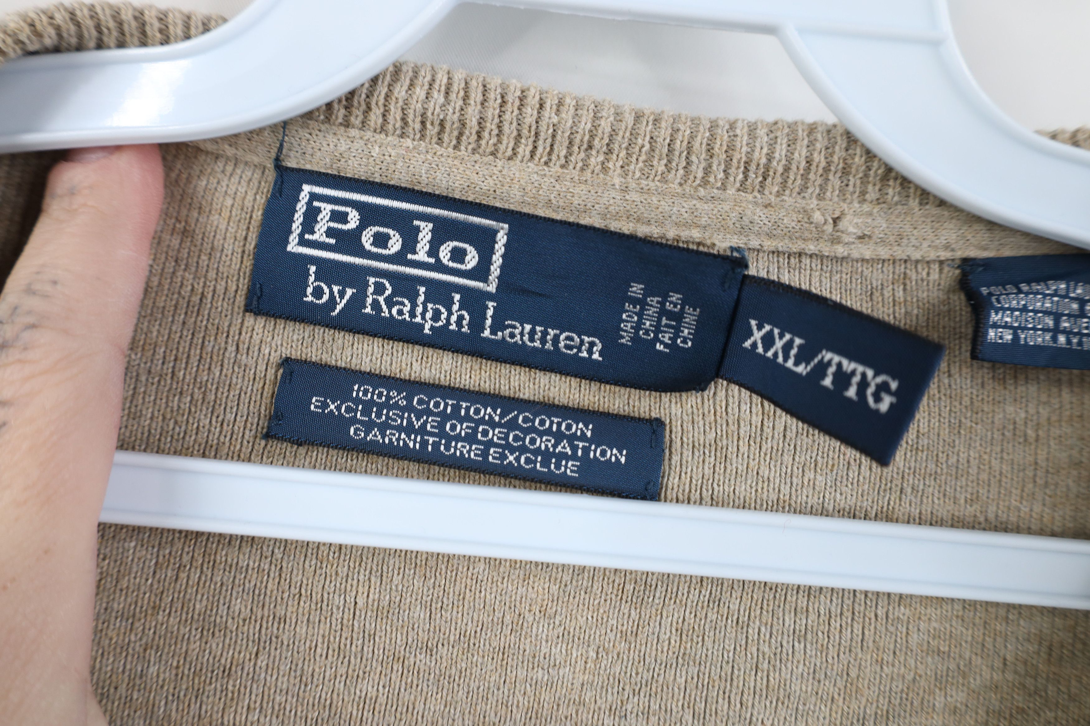Ralph Lauren Vintage 90s Ralph Lauren Cotton Ribbed Knit Sweater Beige Size US XXL / EU 58 / 5 - 8 Thumbnail