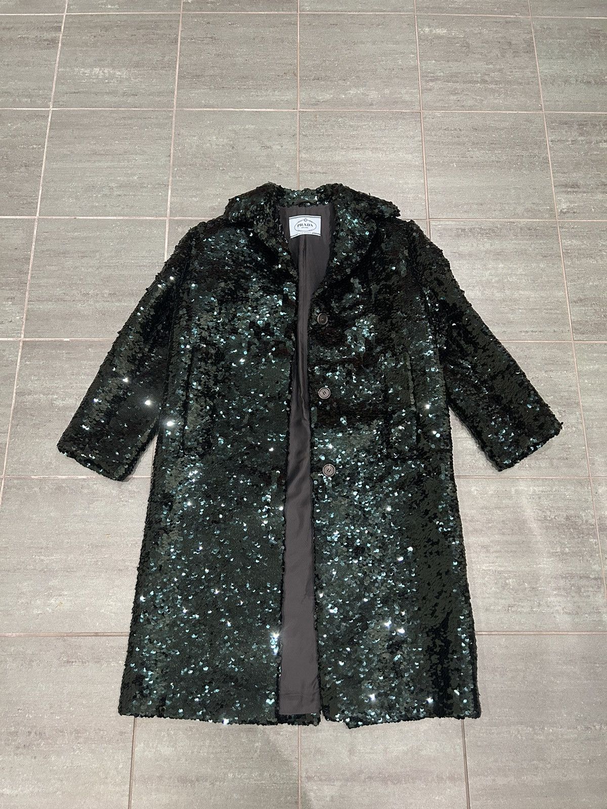 image of Prada Green Sequin Overcoat 11K, Women's (Size XS)