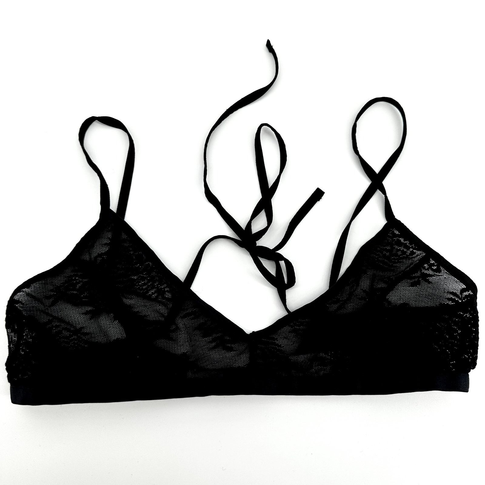 Savage Sheer Lace Strappy Bra Mesh Wireless Black Small, Women's