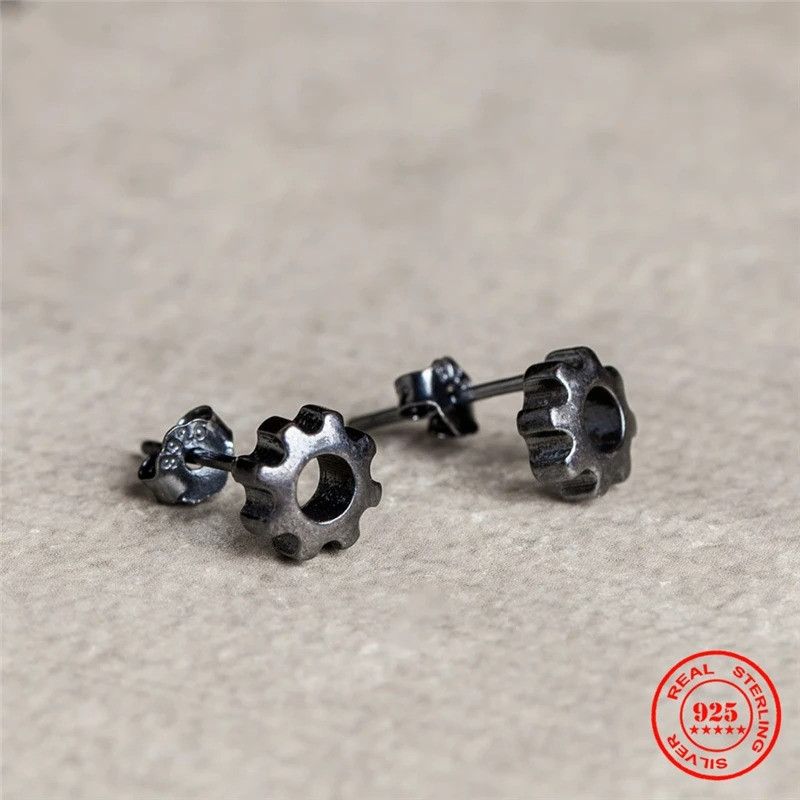 Jewelry Steampunk Gear Stud Earrings 925 Sterling Silver Ear Gift Size ONE SIZE - 1 Thumbnail