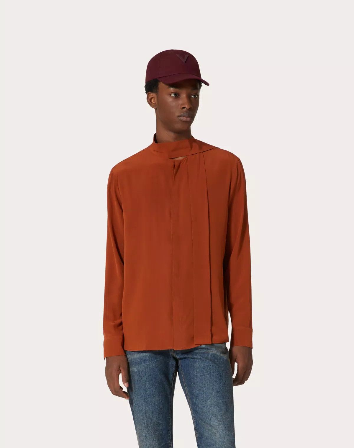 Valentino oc11z0725 Washed Silk Shirt With Neck Tie in Orange Size US XL / EU 56 / 4 - 4 Thumbnail