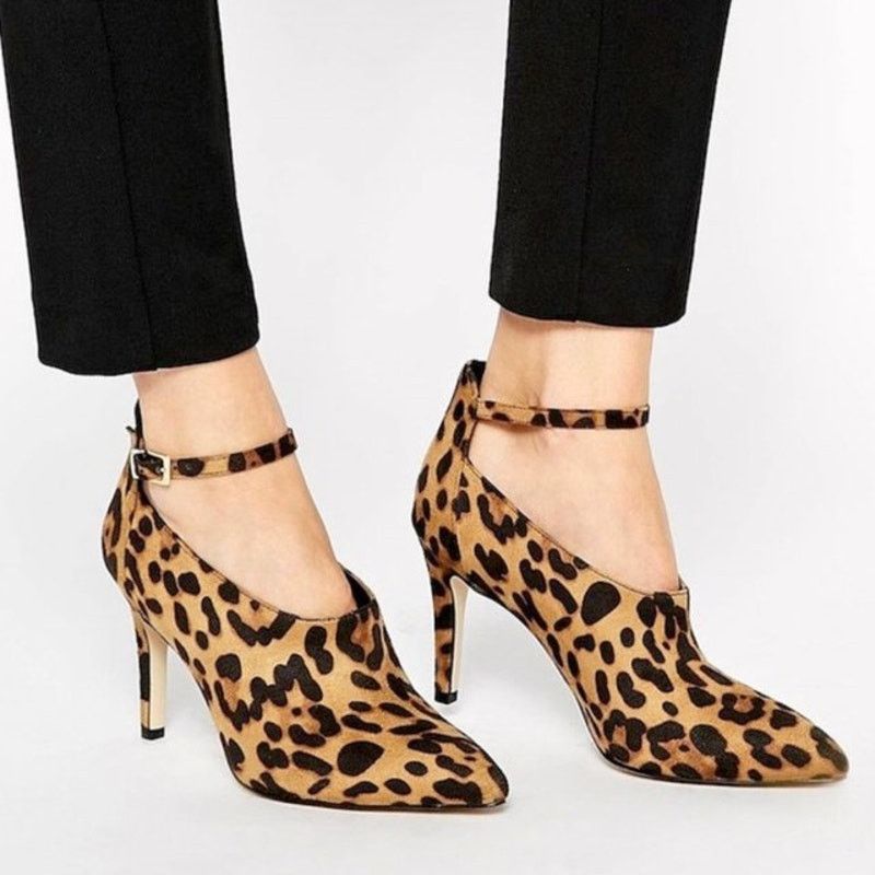 Asos Leopard print ankle straps, stiletto heel low cut booties 5 Size US 5 / IT 35 - 3 Thumbnail