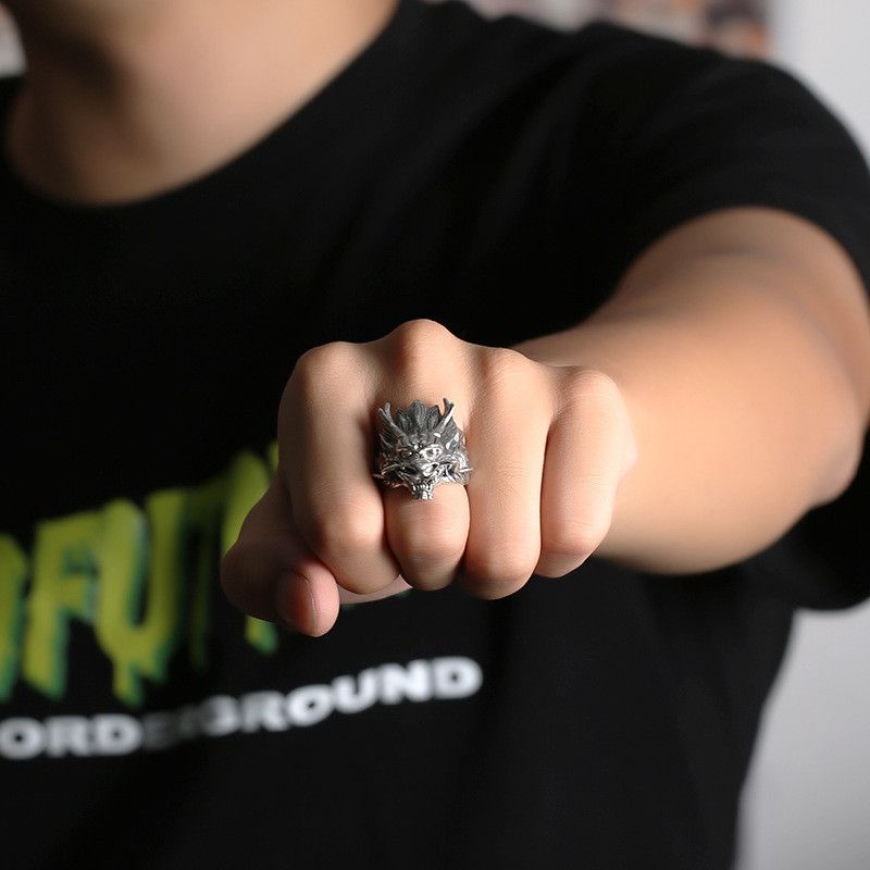 Sterling Silver × Vintage Resizable 925 Sterling Silver Dragon Head Ring Size ONE SIZE - 5 Thumbnail