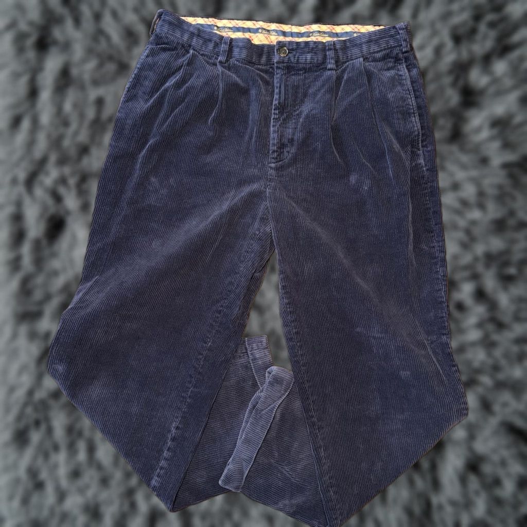 Brooks Brothers Brooks Brothers Pants Men 36x32 Blue Pleated Corduroy Straight Leg Cuffed Size US 36 / EU 52 - 1 Thumbnail