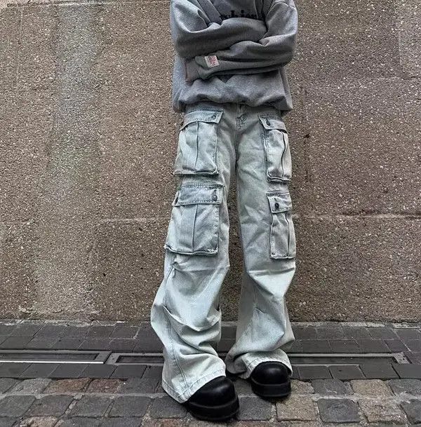 Japanese Brand VIBE Retro multi-pocket workwear wide-leg floor-length jeans Size US 34 / EU 50 - 6 Thumbnail