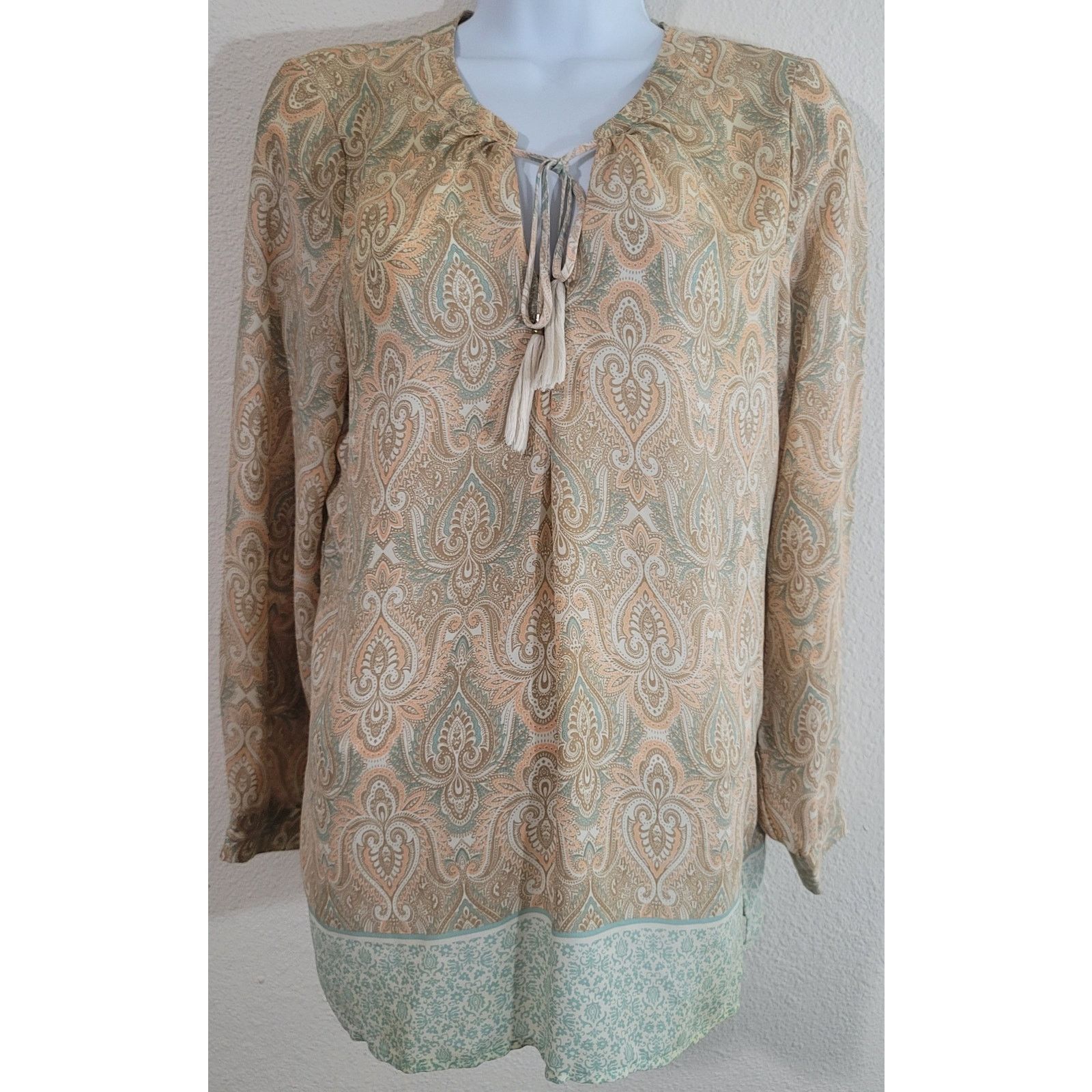 Other Rose & Olive Beige Orange Paisley Print Shirt S Long Sleeves Size S / US 4 / IT 40 - 1 Thumbnail