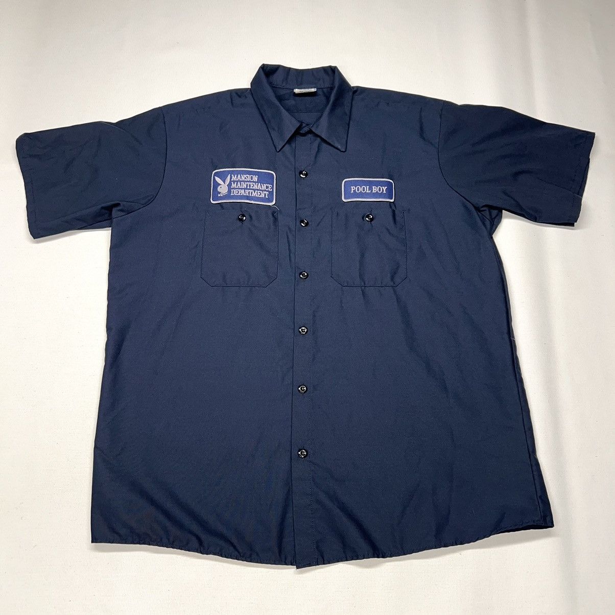 Playboy × Vintage Play Boy Shirt Blue Button Up Short Sleeve Pool Mansion 90s Size US XL / EU 56 / 4 - 1 Thumbnail