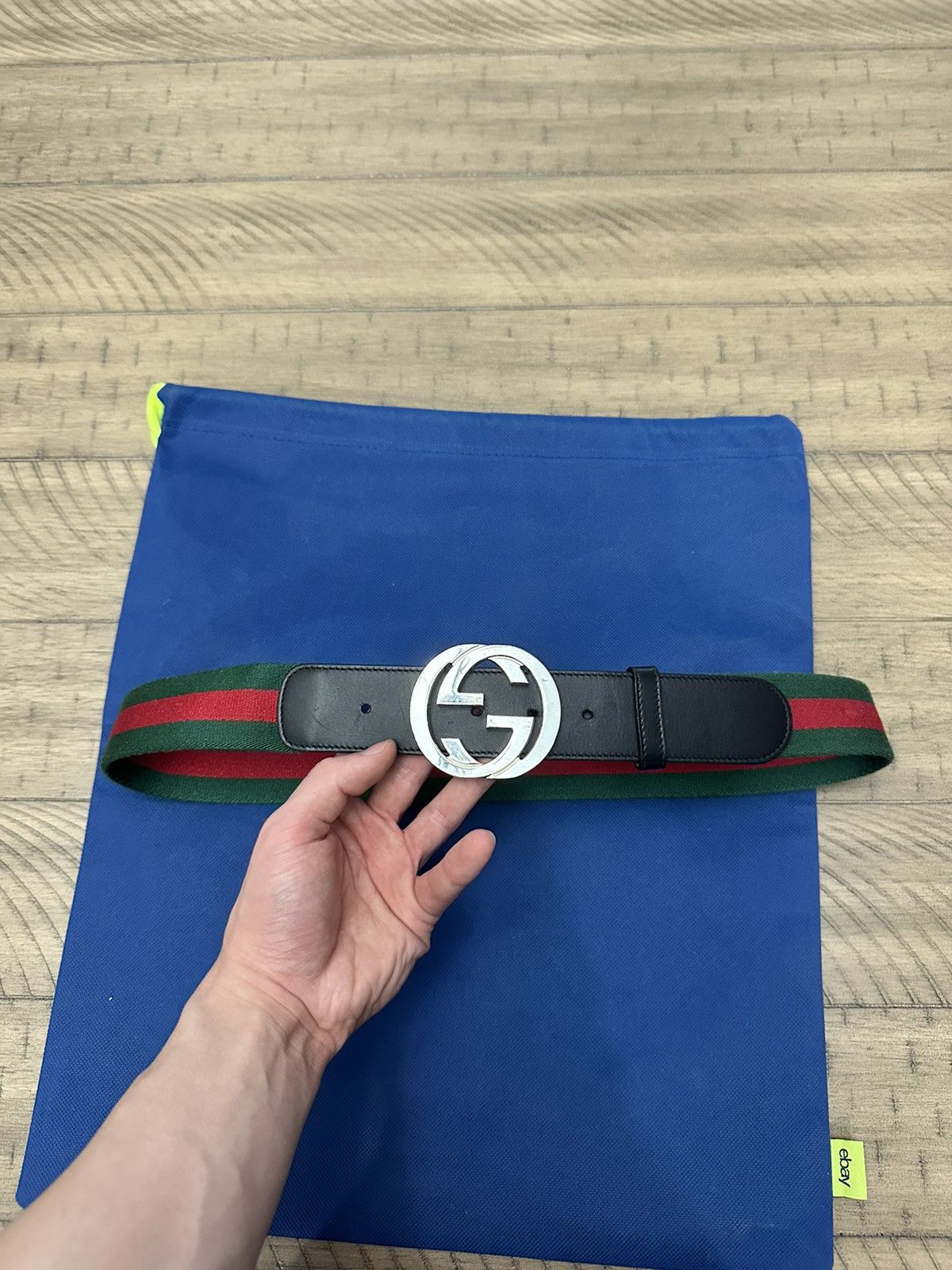 Gucci NWT Gucci Men's Black GG Imprimé Shiny Belt 223891