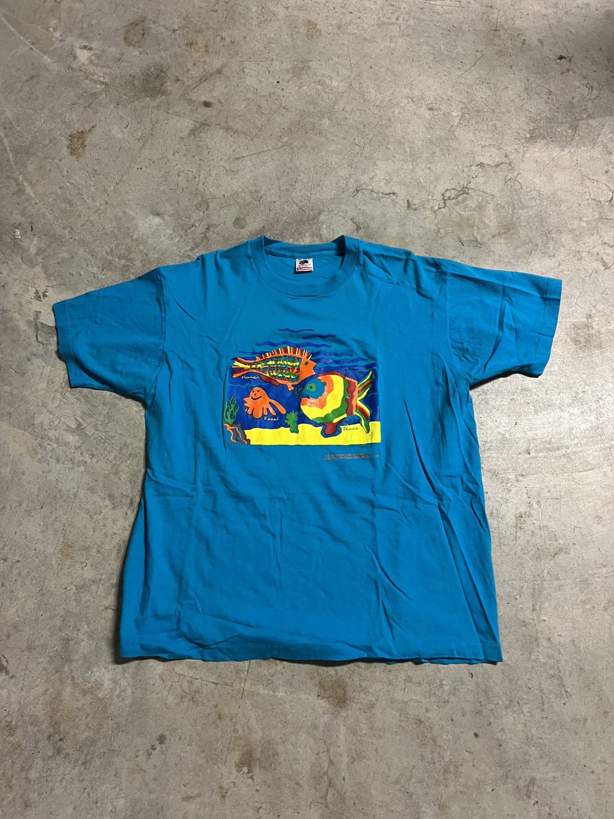 Fruit Of The Loom × Vintage Vintage 90s Single Stitch Fish Cancer Center Graphic Tee Size US XL / EU 56 / 4 - 1 Thumbnail