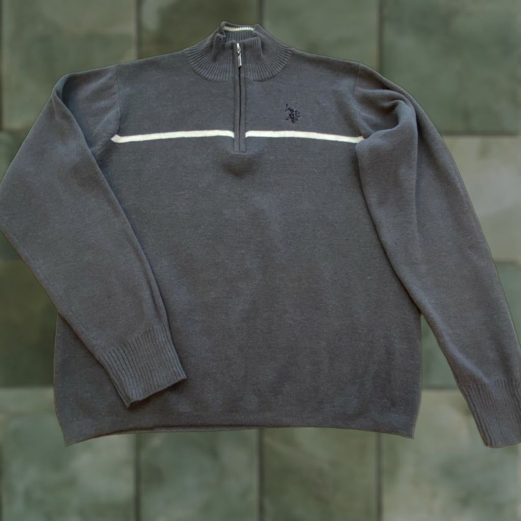 Vintage US Polo Assn Mens Medium Gray 1/4 Zip Long Sleeve Sweater Pullover Size US M / EU 48-50 / 2 - 1 Thumbnail
