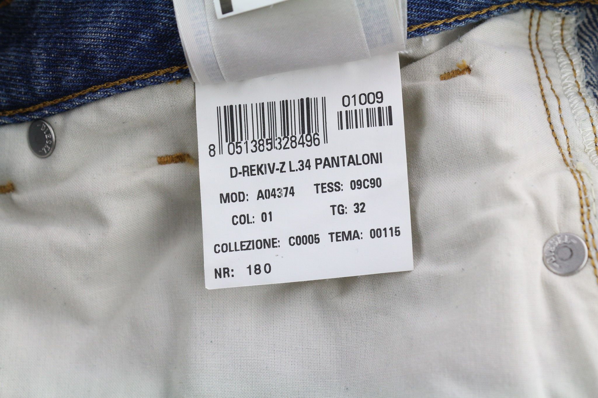 Diesel D-REKIV-Z 09C90 W32/L34 Straight Washed Denim 40392 Size US 32 / EU 48 - 12 Thumbnail