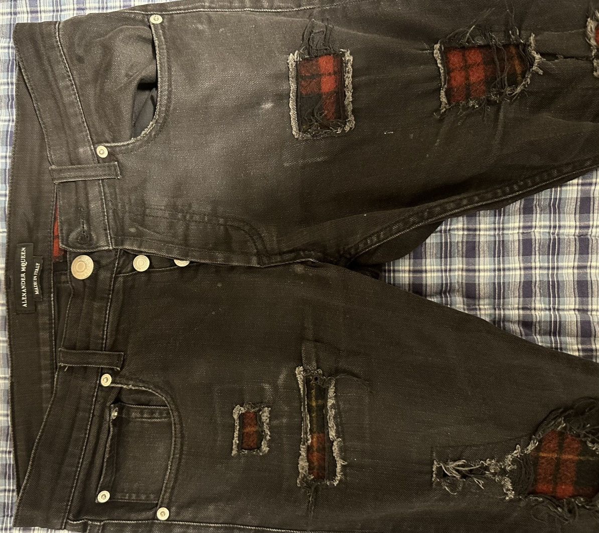 Alexander McQueen Black Distressed Jeans Plaid Patchwork Size US 30 / EU 46 - 3 Thumbnail
