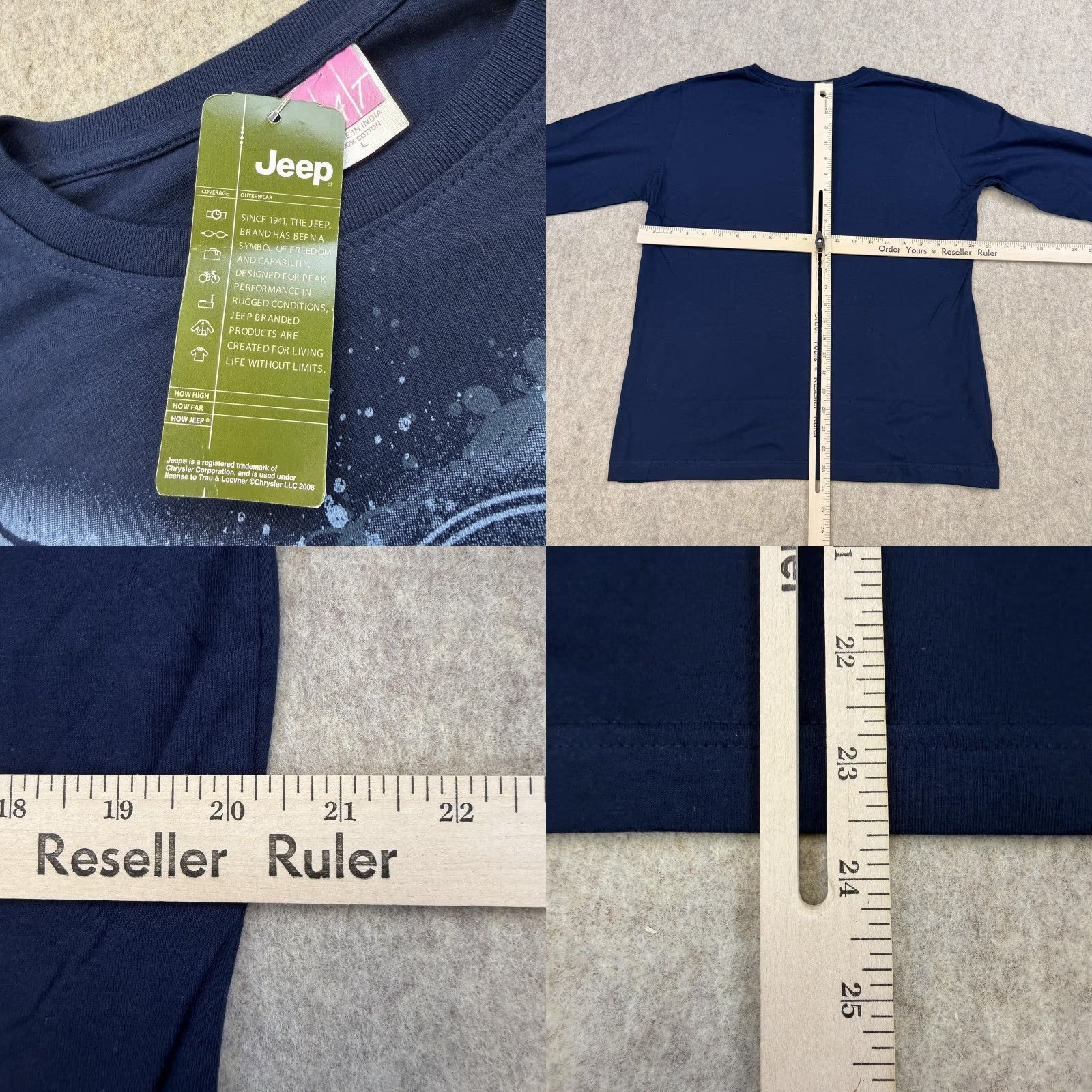 Jeep Jeep Shirt Womens Large Navy Long Sleeve Graphic Wings Tire Tread Logo Blue Cotton Crew Neck Old Style Basic T-Shirt Size L / US 10 / IT 46 - 8 Thumbnail