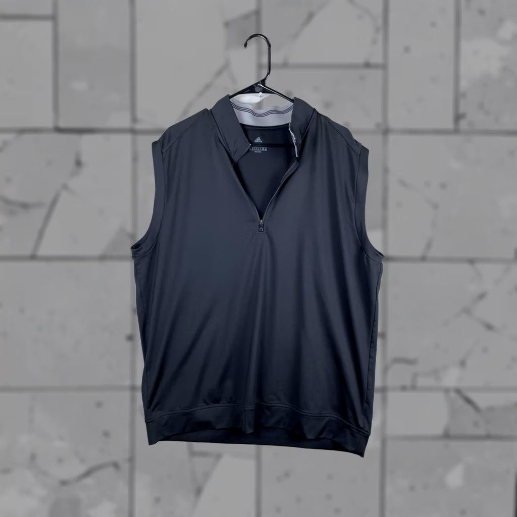 Adidas Adidas Pullover Vest Mens XL Black Sleeveless 1/4 Zip Mock Neck Golf Top Size 46R - 1 Thumbnail