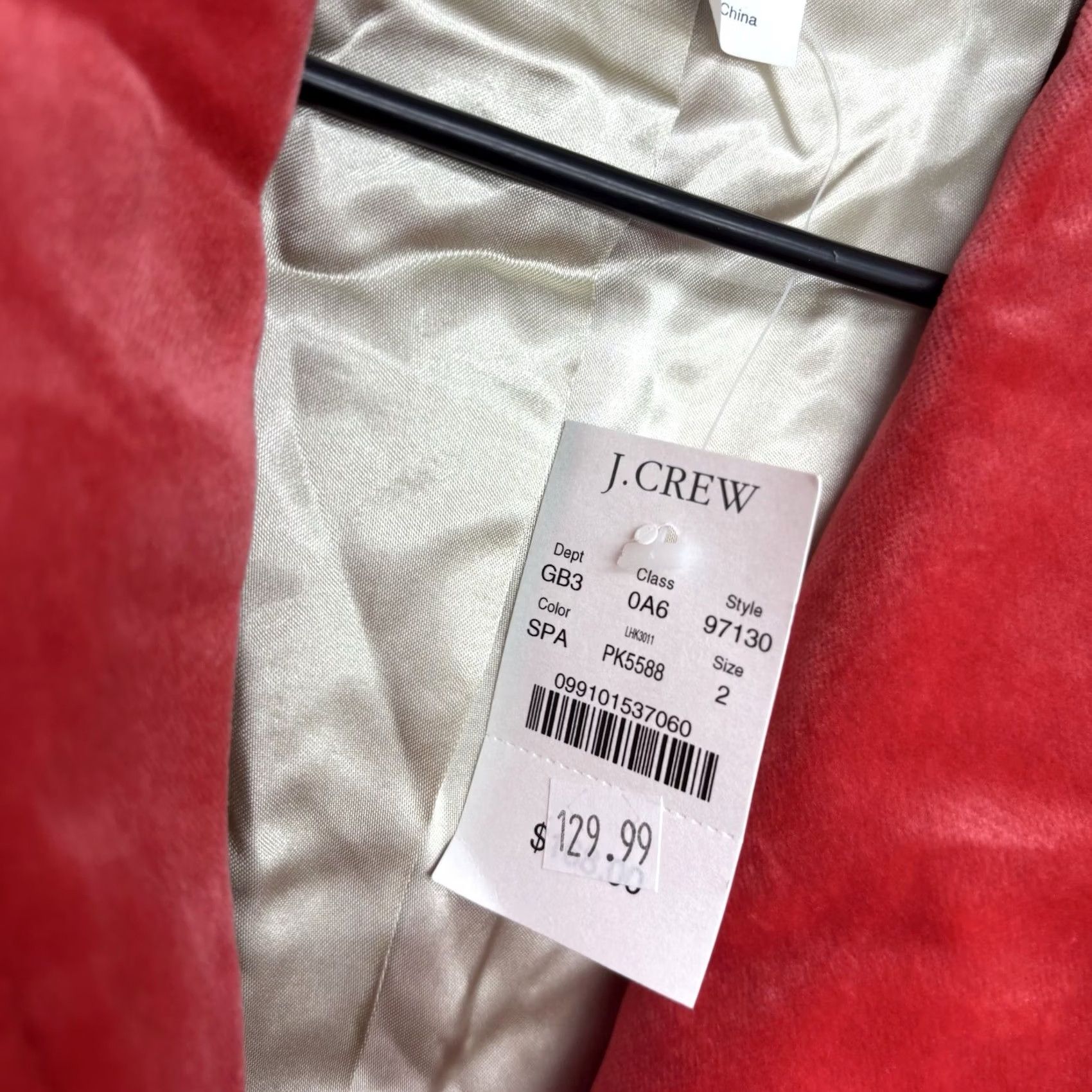J.Crew J.CREW Blazer Womens 2 Red Lined Notch Lapel Single-Breasted Velvet? No Velour Blazer - Preppy Classic White? (Oops) Size XS / US 0-2 / IT 36-38 - 4 Thumbnail