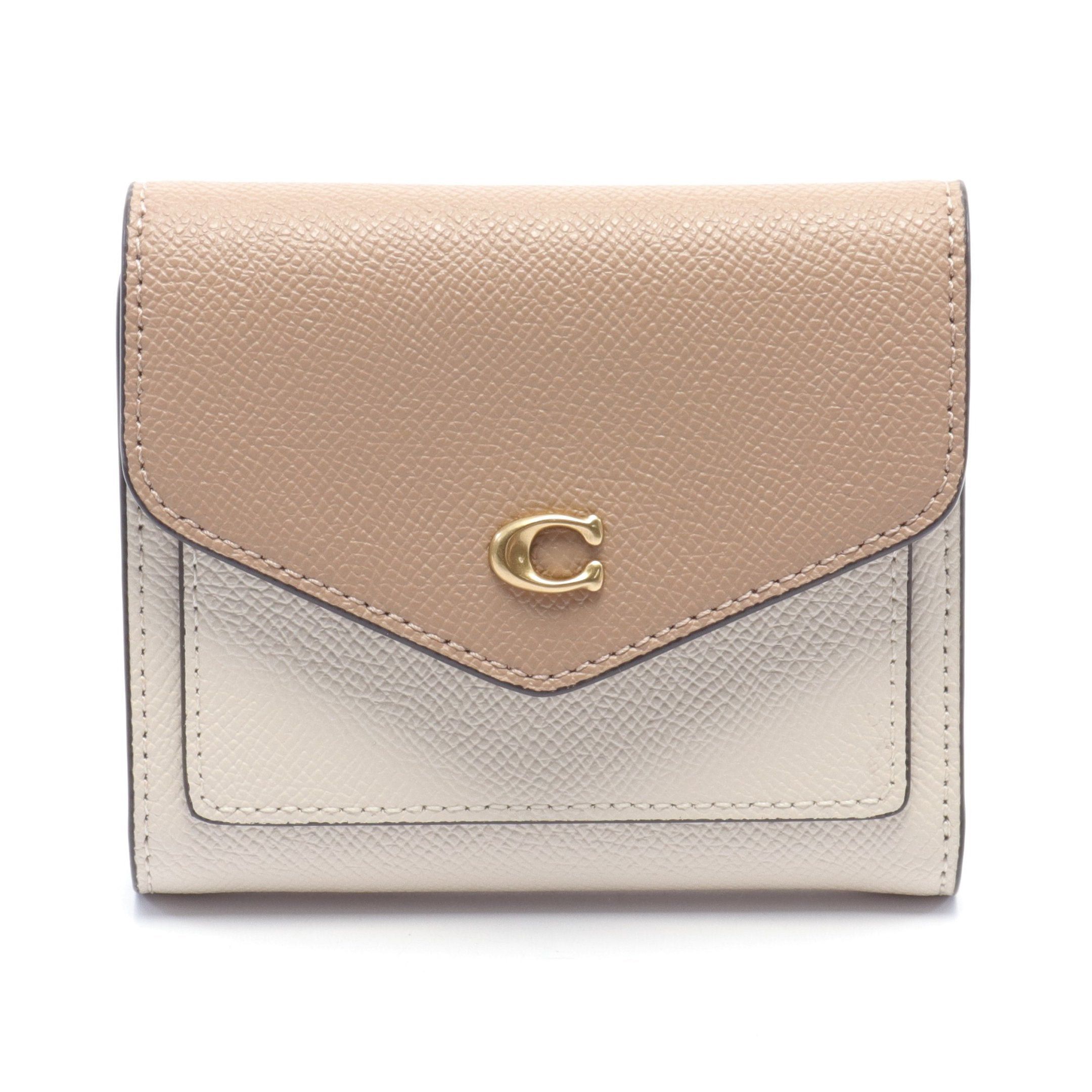 image of Coach Wyn Small Wallet Bi-Fold Wallet Leather Ivory Light Brown, Women's