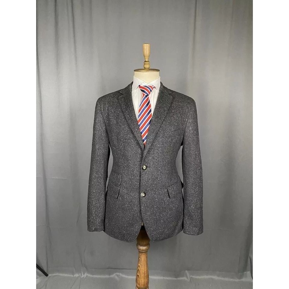 Hugo Boss MINT! Hugo Boss Herringbone Men's Gray Wool Blazer Sportcoat Size 52R - 2 Thumbnail