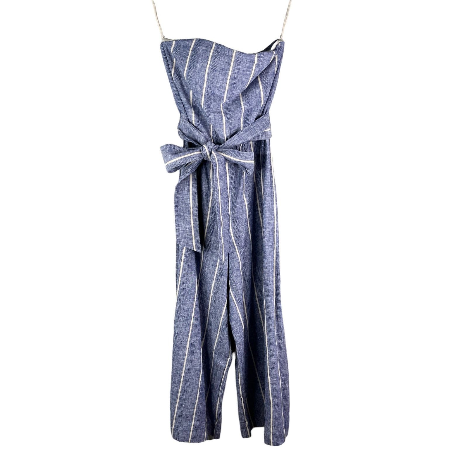 ALICE + OLIVIA Lucie Linen Striped Strapless Jumpsuit 0