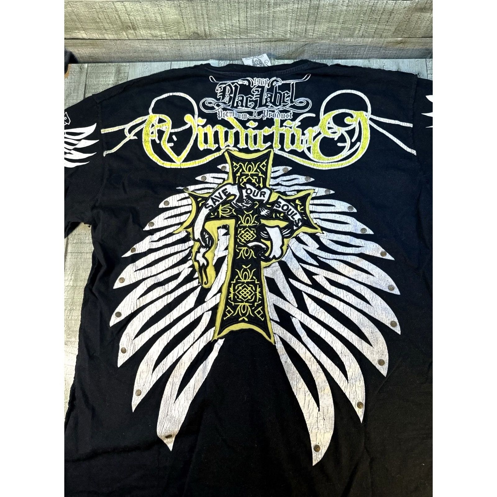 Vintage VINTAGE Blac Label Premium Graphic Tee Save Our Souls Cross Wings Studded Y2K 3XL Men Tee Shirt Black Mens 3XL Graphic Tee Size US XXL / EU 58 / 5 - 3 Thumbnail
