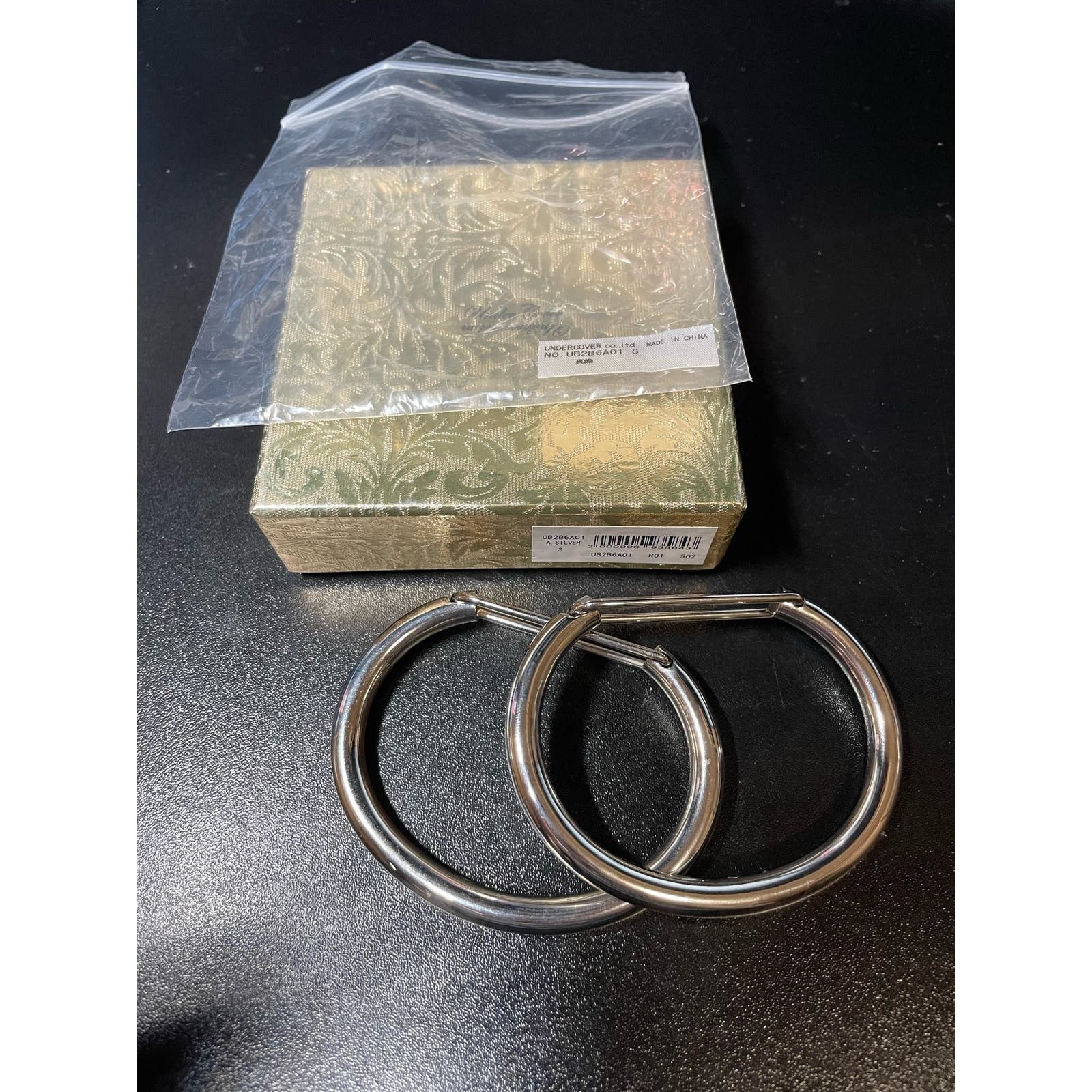 image of Undercover Silver Logo Bangle Clasp Bracelet Set Of 2 Size S, Women's