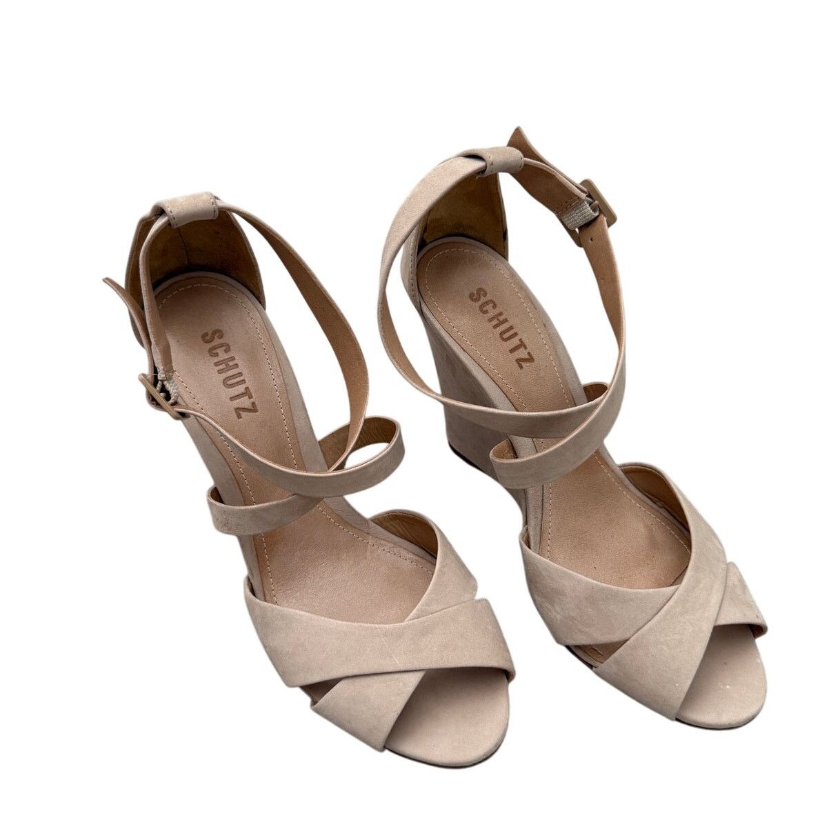 SCHUTZ Schutz Wedge Strappy Sandals Beige Nubuck Size 8 Size US 8 / IT 38 - 2 Thumbnail