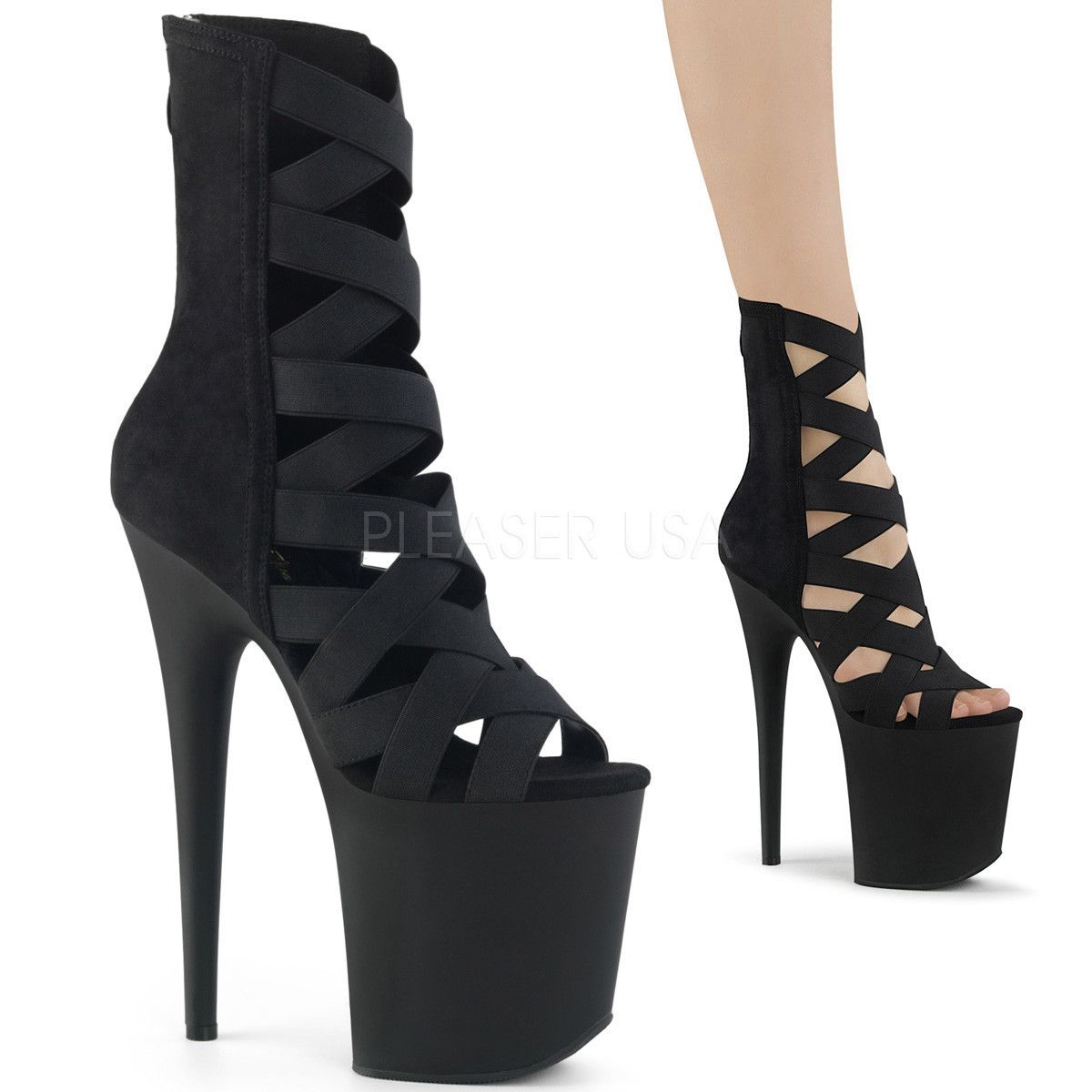 Other Flamingo 800-24 Elastic Strap 8" Heel Platform Shoes Black S Size US 11 / IT 41 - 1 Thumbnail