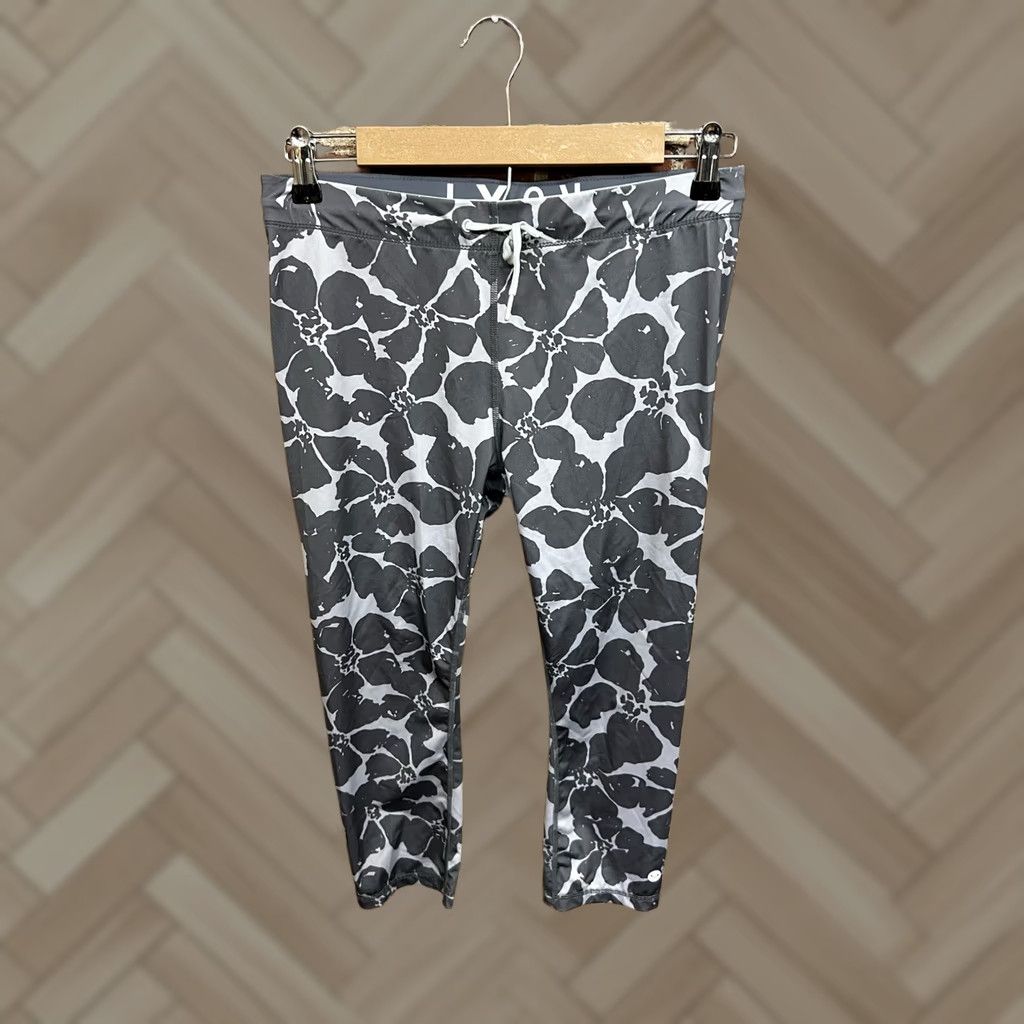 Vintage ROXY Gray Floral Leggings Medium Womens Size 32" / US 10 / IT 46 - 1 Thumbnail
