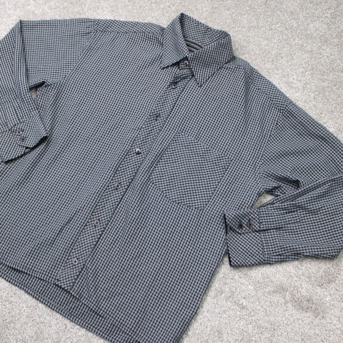 BUGATCHI Bugatchi Uomo Shirt Mens Medium Black/Gray Check Long Sleeve Button Down Size US M / EU 48-50 / 2 - 3 Thumbnail