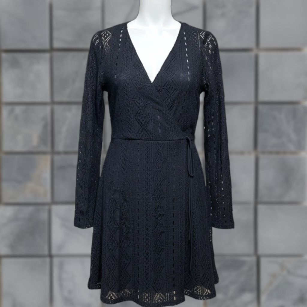 Vintage VINTAGE Xhilaration Dress M Black Crochet Long Sleeve V Neck Whimsigoth Coquette Fairy Dress Size M / US 6-8 / IT 42-44 - 1 Thumbnail